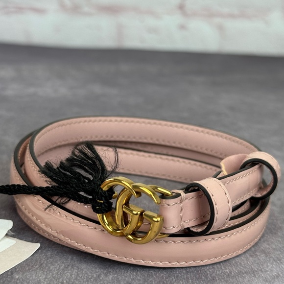 Gucci Slim Patent Powder Pink Leather Marmont Double G Belt 707327 105/42 - Picture 1 of 11